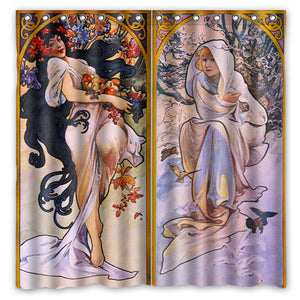 Fall and Winter Panels from Mucha's "Four Seasons" Painting Shower Curtain