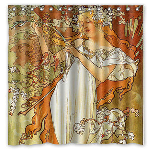 Stunning Art Nouveau Image of Girl with Flowers and Birds