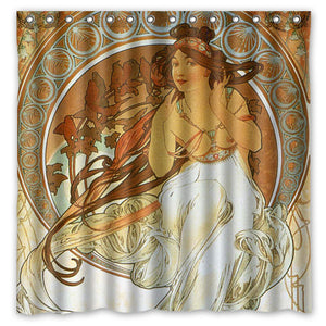 Second Art Nouveau Image of Girl with Birds Shower Curtain