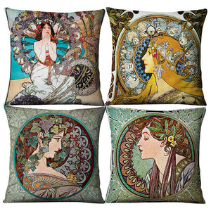 Charming Vintage Art Nouveau Mucha Pillow Covers