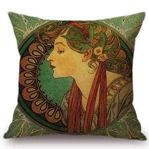 Lovely Vintage European Art Nouveau Mucha Pillow Covers