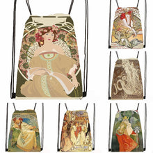 Load image into Gallery viewer, Beautiful and Bold Art Nouveau Images on Drawstring Bags