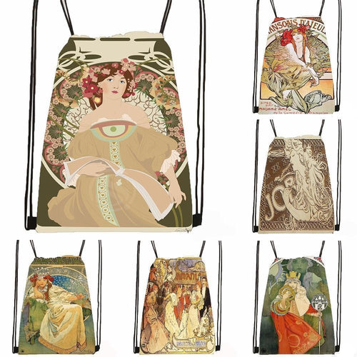 Beautiful and Bold Art Nouveau Images on Drawstring Bags